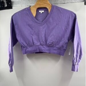 BP Purple‎ Cropped Sweatshirt V-Neck Long Sleeve Casual Top, Size Unknown
